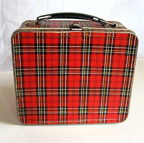 black and red plaid lunch box metal|vintage red plaid lunch box.